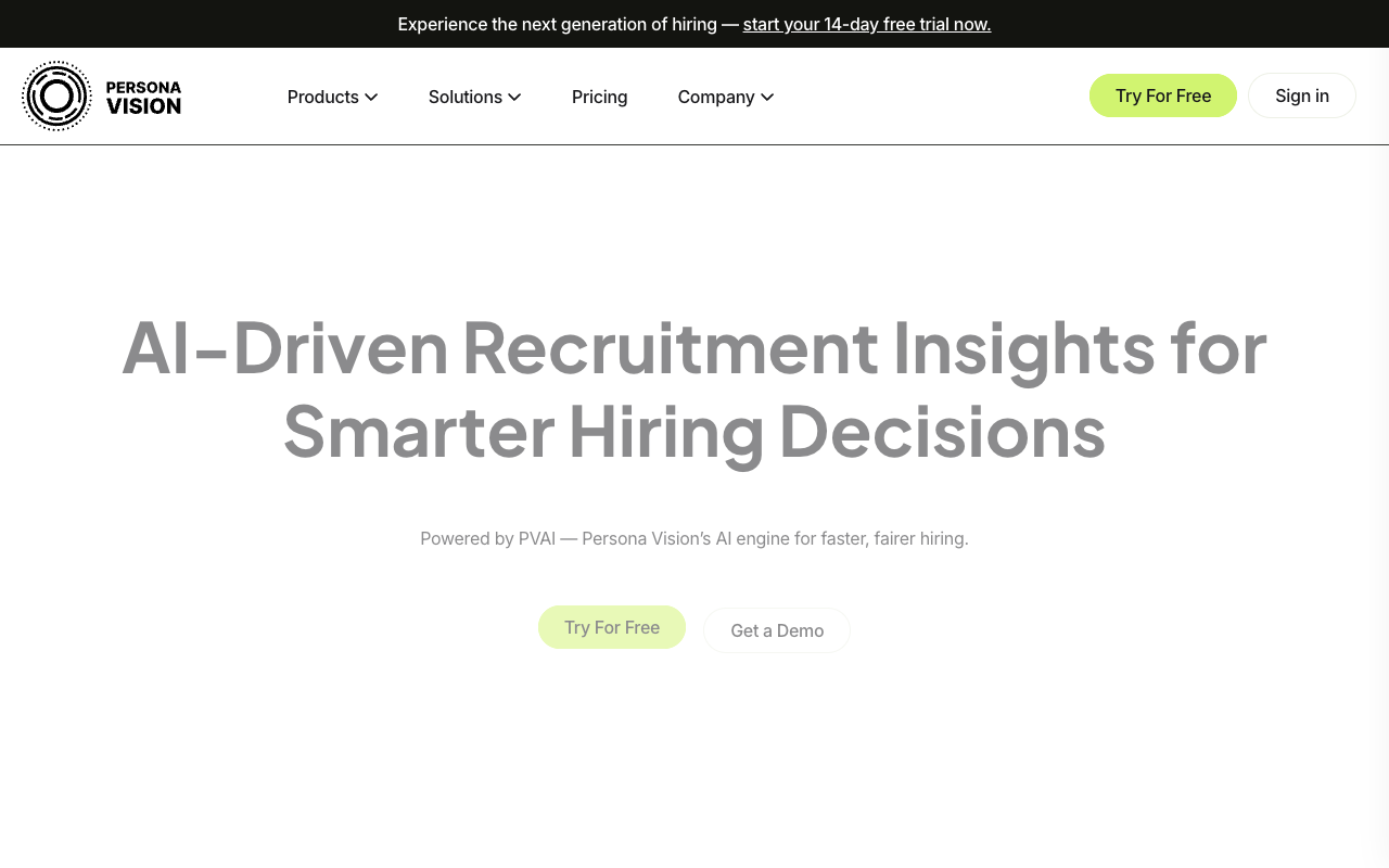 Persona Vision - An AI-powered hiring platform that helps you hire by personality, not just by resume