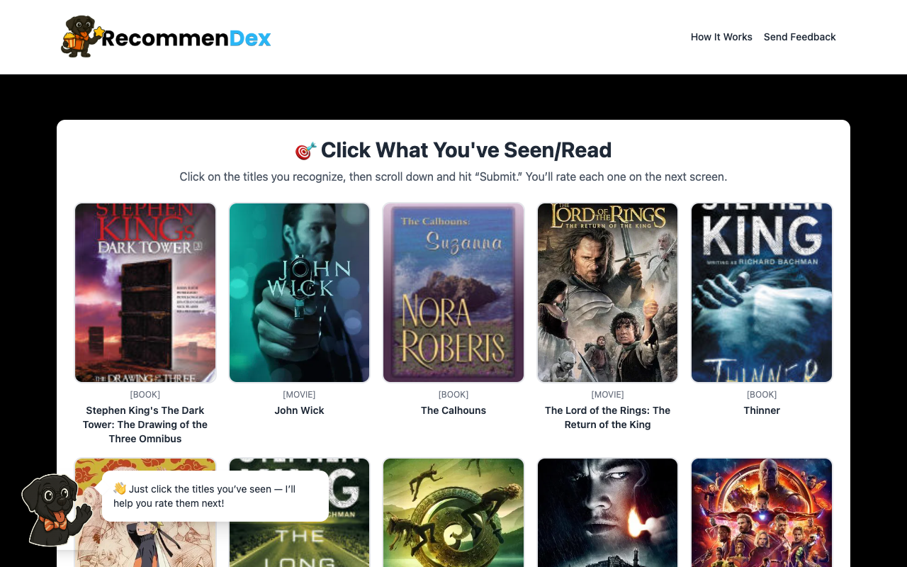 RecommenDex - AI-based recommendations for movies, TV shows, and books tailored just for you