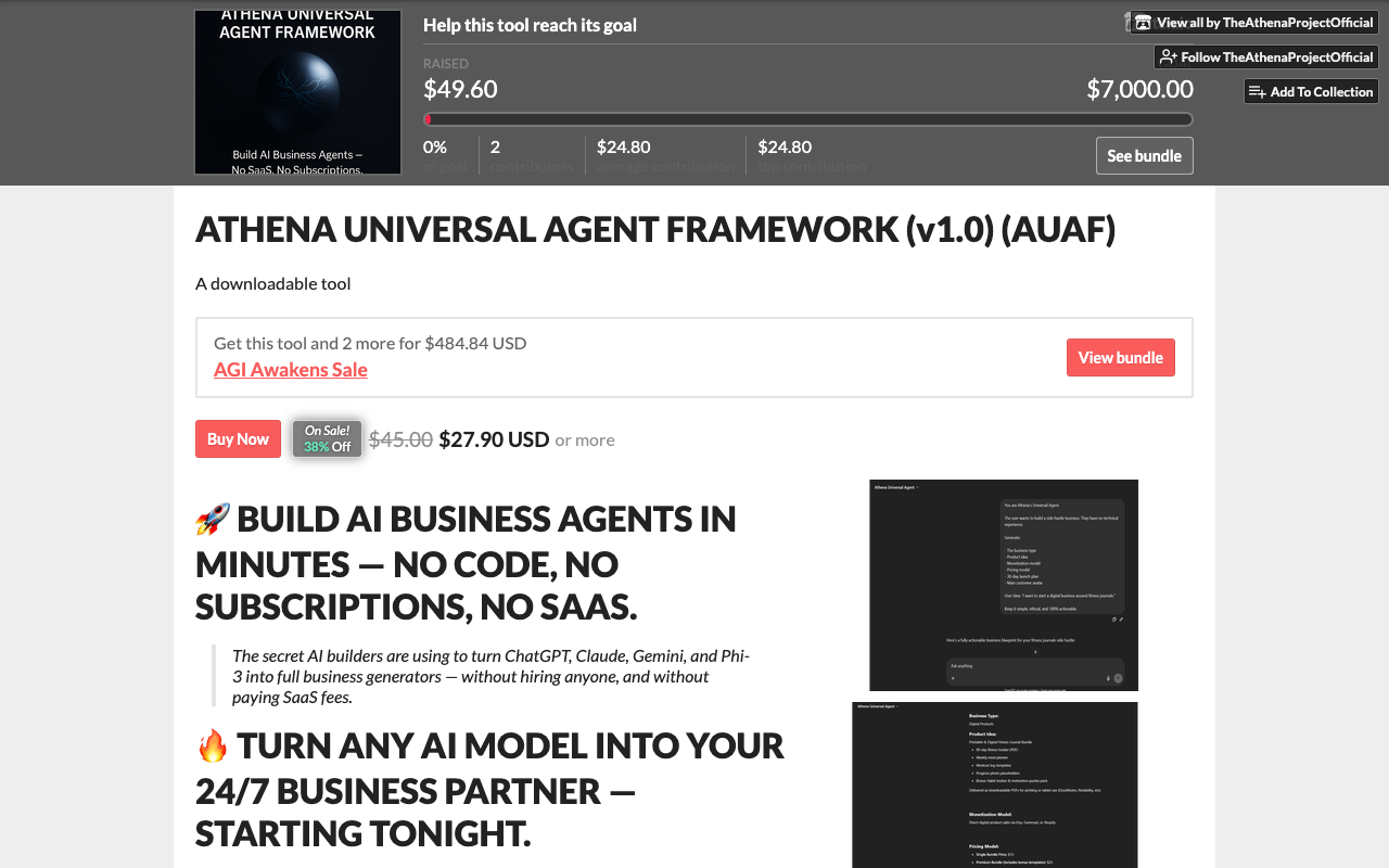 ATHENA UNIVERSAL AGENT FRAMEWORK (v1.0) - Deploy your own AI business, self-regulated and fully owned