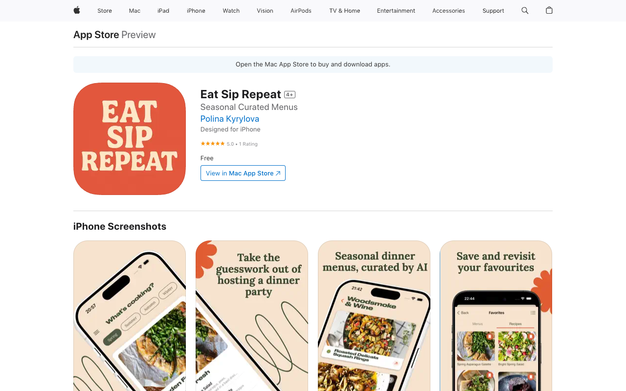 Eat Sip Repeat - An AI app that simplifies hosting dinner parties with seasonal menus