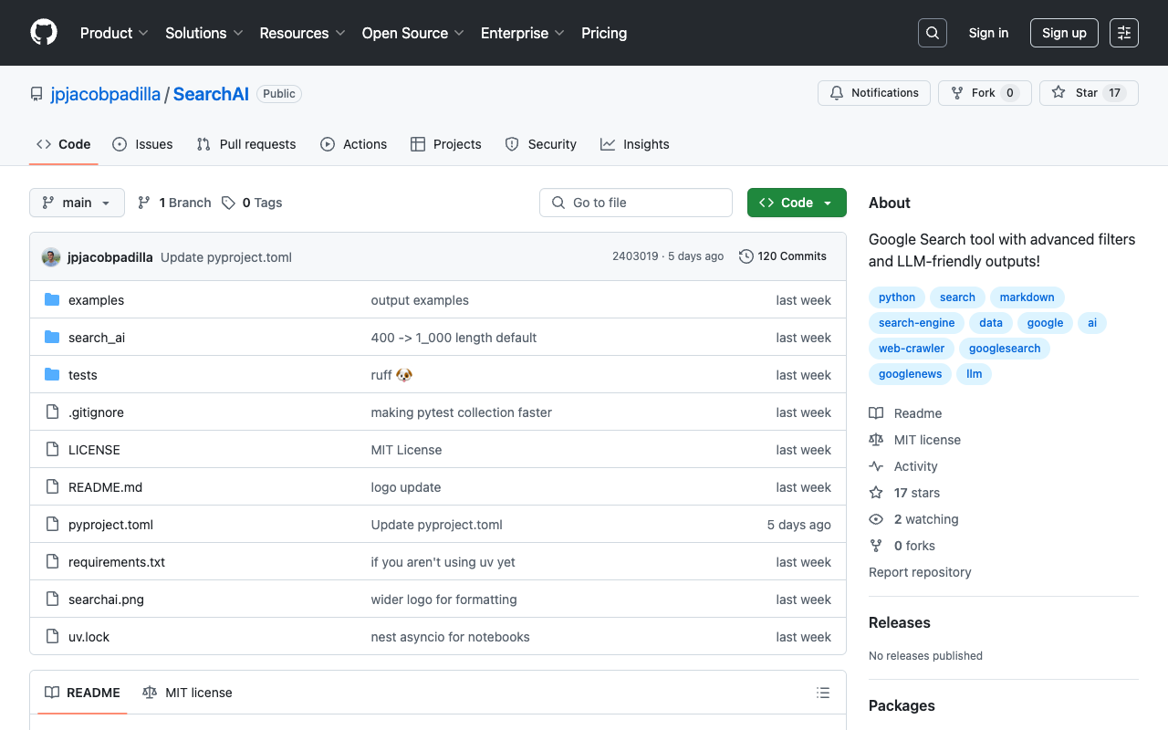 SearchAI - A Google Search tool with advanced filters and LLM-friendly outputs