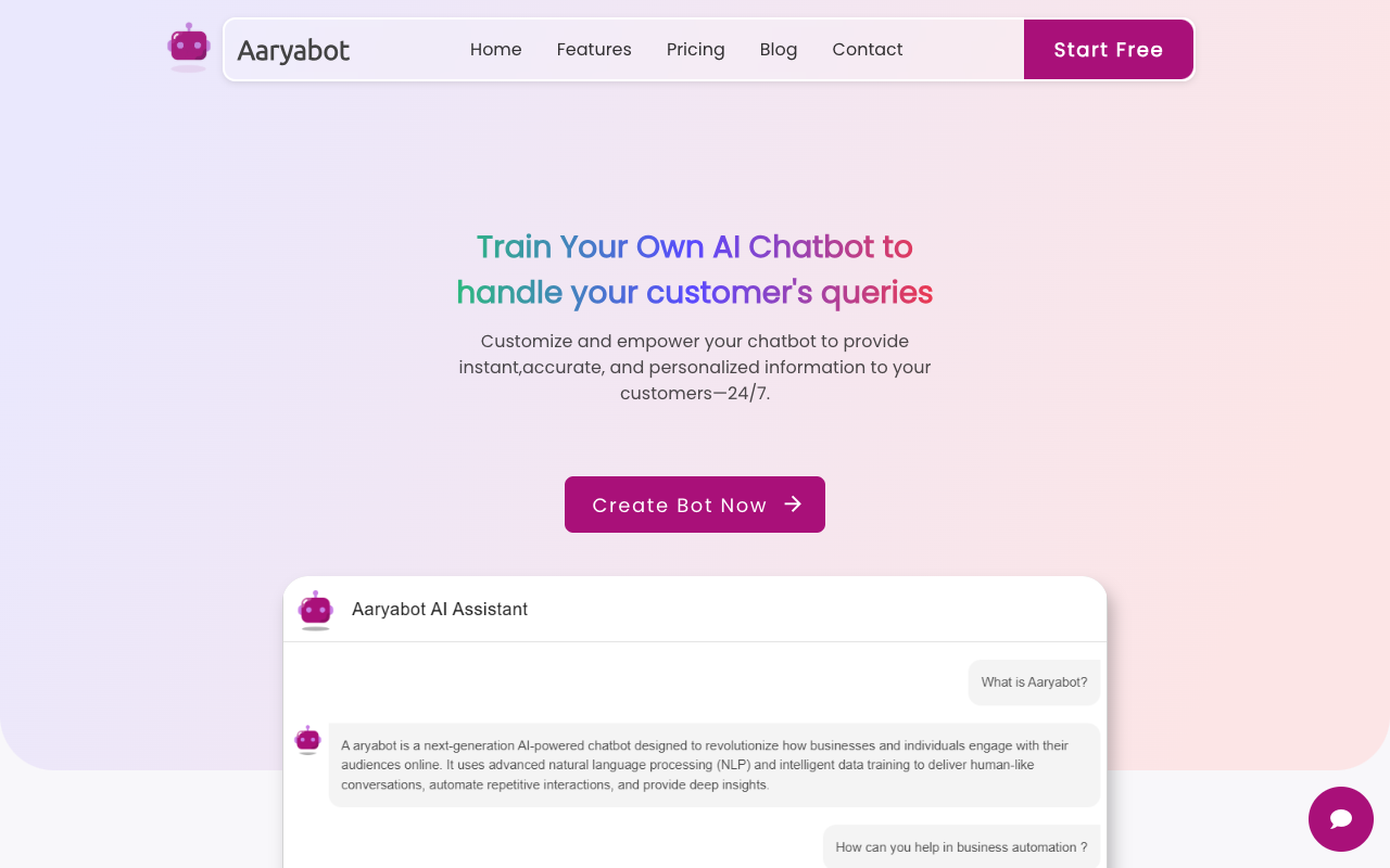 Aaryabot - An AI-powered chatbot that enhances business communication and customer satisfaction
