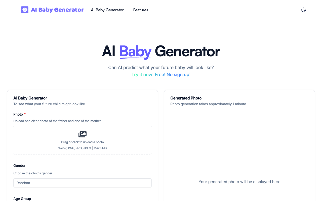 AI Baby Generator - Discover your future baby’s face using AI and parent photos AI baby-generator future-family