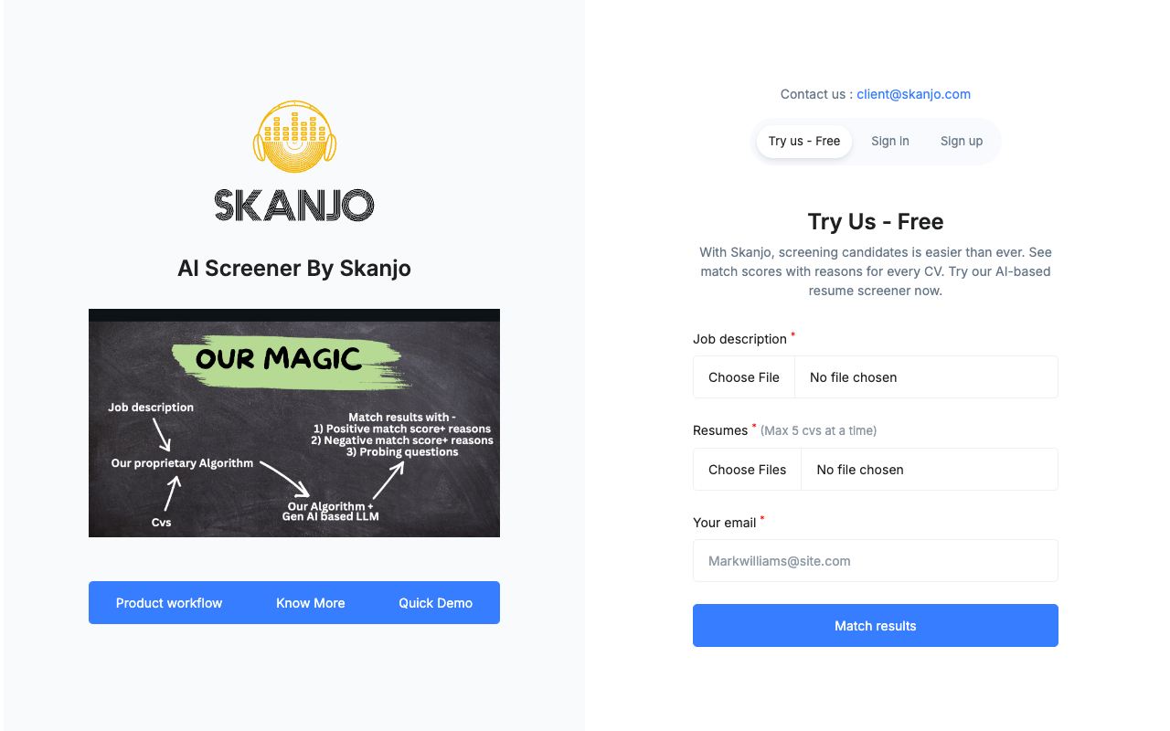 AI CV Screener By Skanjo - A tool for recruiters to save time and get detailed insights on candidates