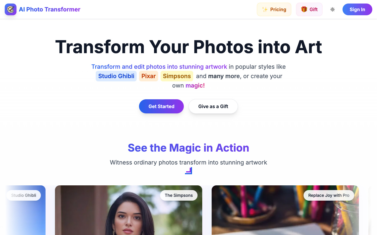 AI Photo Transformer - A fast and affordable AI image generator for stunning artwork