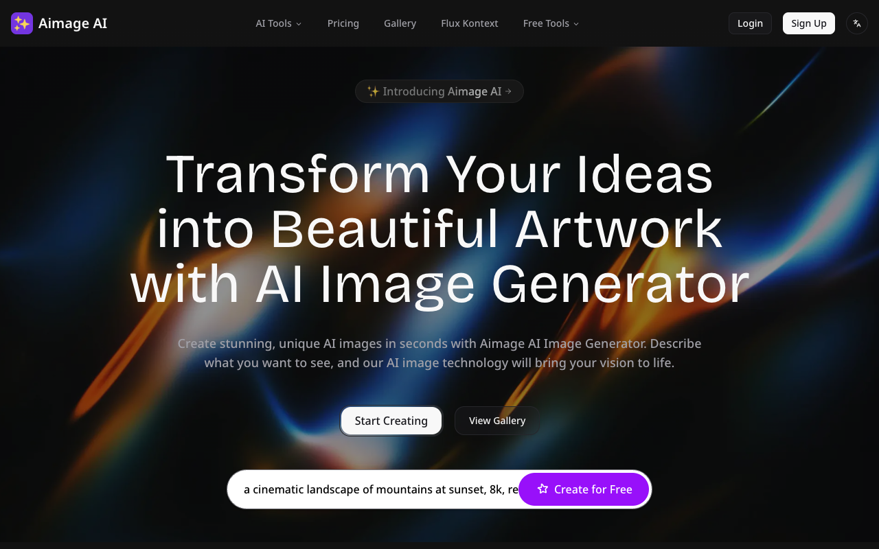 Aimage AI - A Free AI Image Generator that Transforms Text into Stunning Artwork