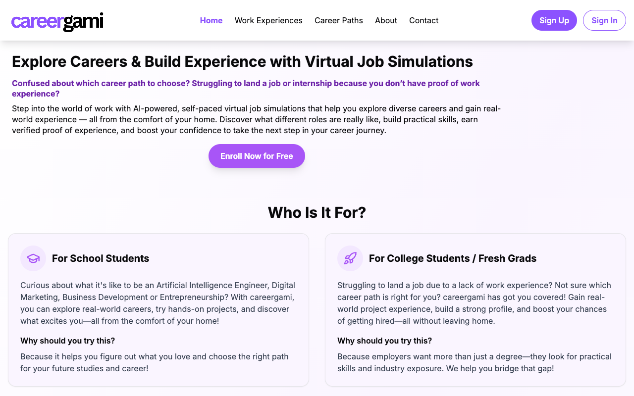 careergami - An AI-powered platform for gaining real-world work experience