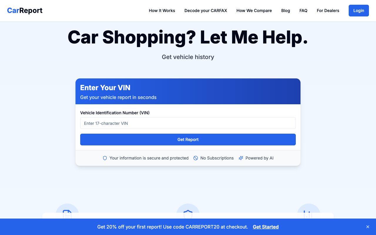 CarReport - Smarter Vehicle History Reports Powered by AI