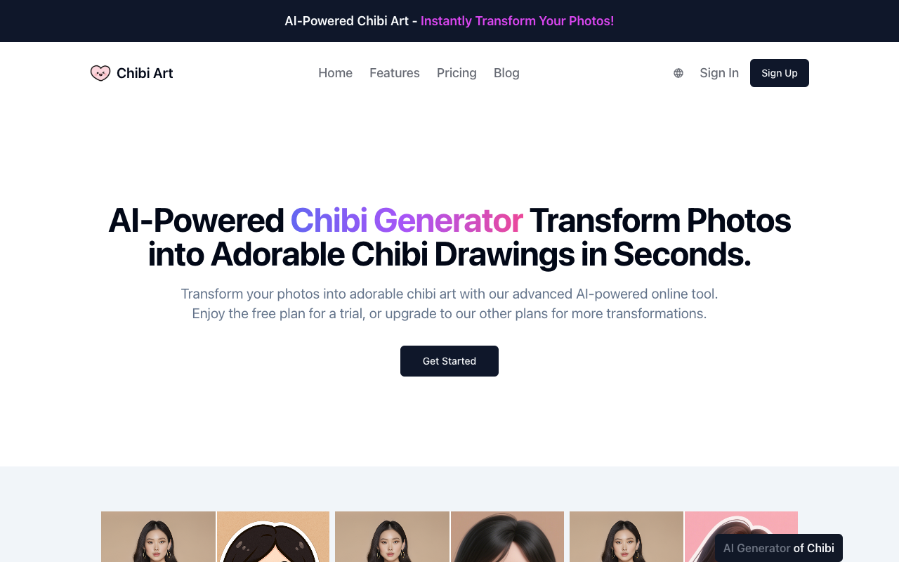 Chibi Art - An AI chibi generator that transforms photos into adorable chibi drawings