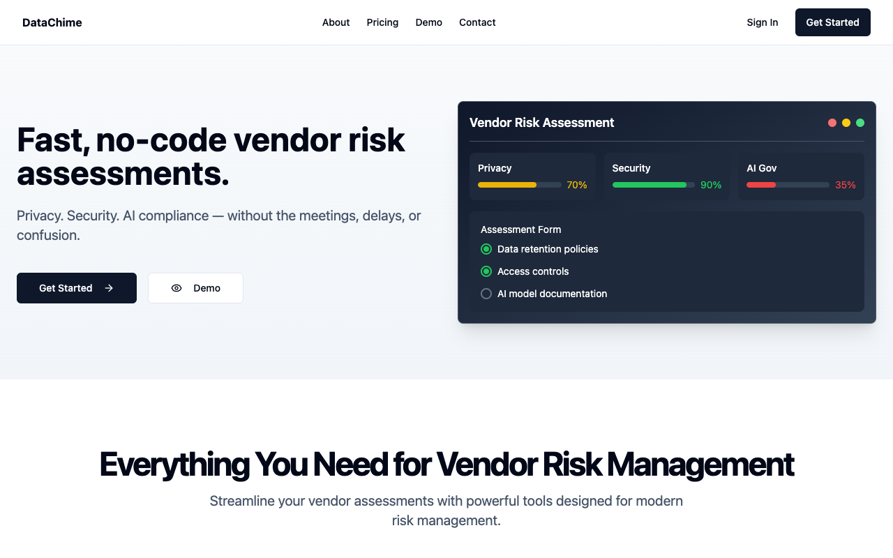 DataChime - A no-code platform for effortless vendor risk assessments in AI, privacy, and security