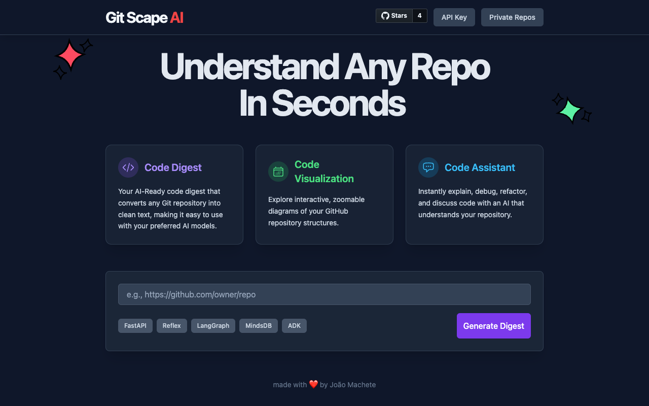 Git Scape AI - Understand any GitHub repository in seconds