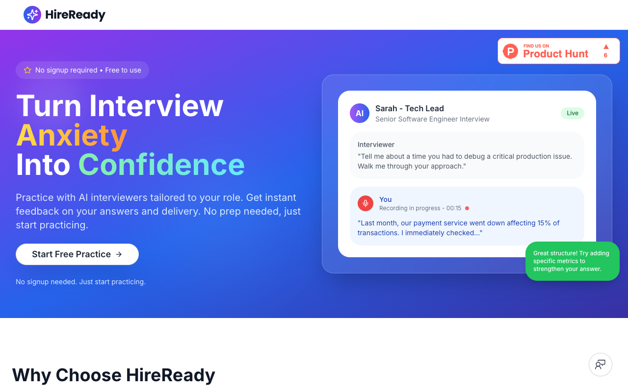 HireReady - Train with a role-specific AI built for real interviews