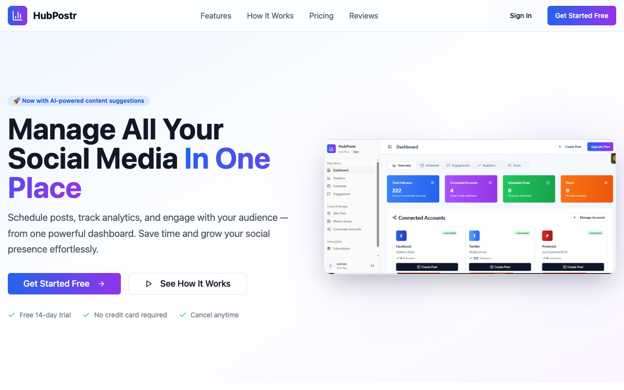 HubPostr - An AI-powered platform for creating and managing social media content