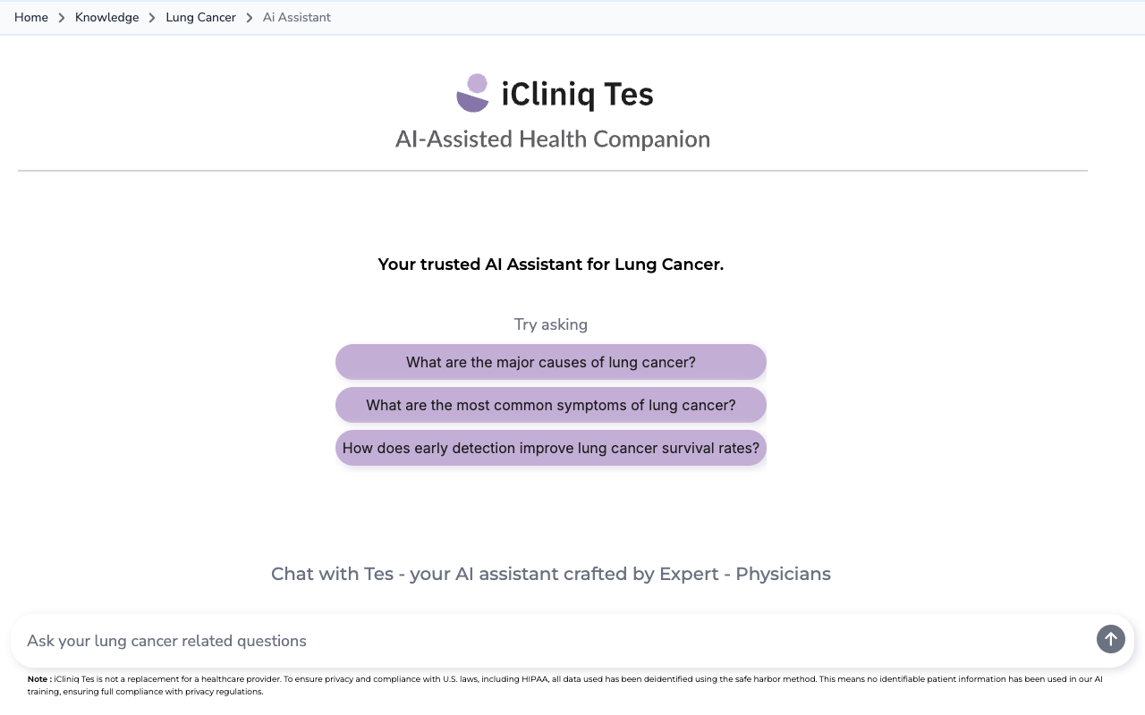 iCliniq Tes - Your AI companion for understanding and managing lung cancer