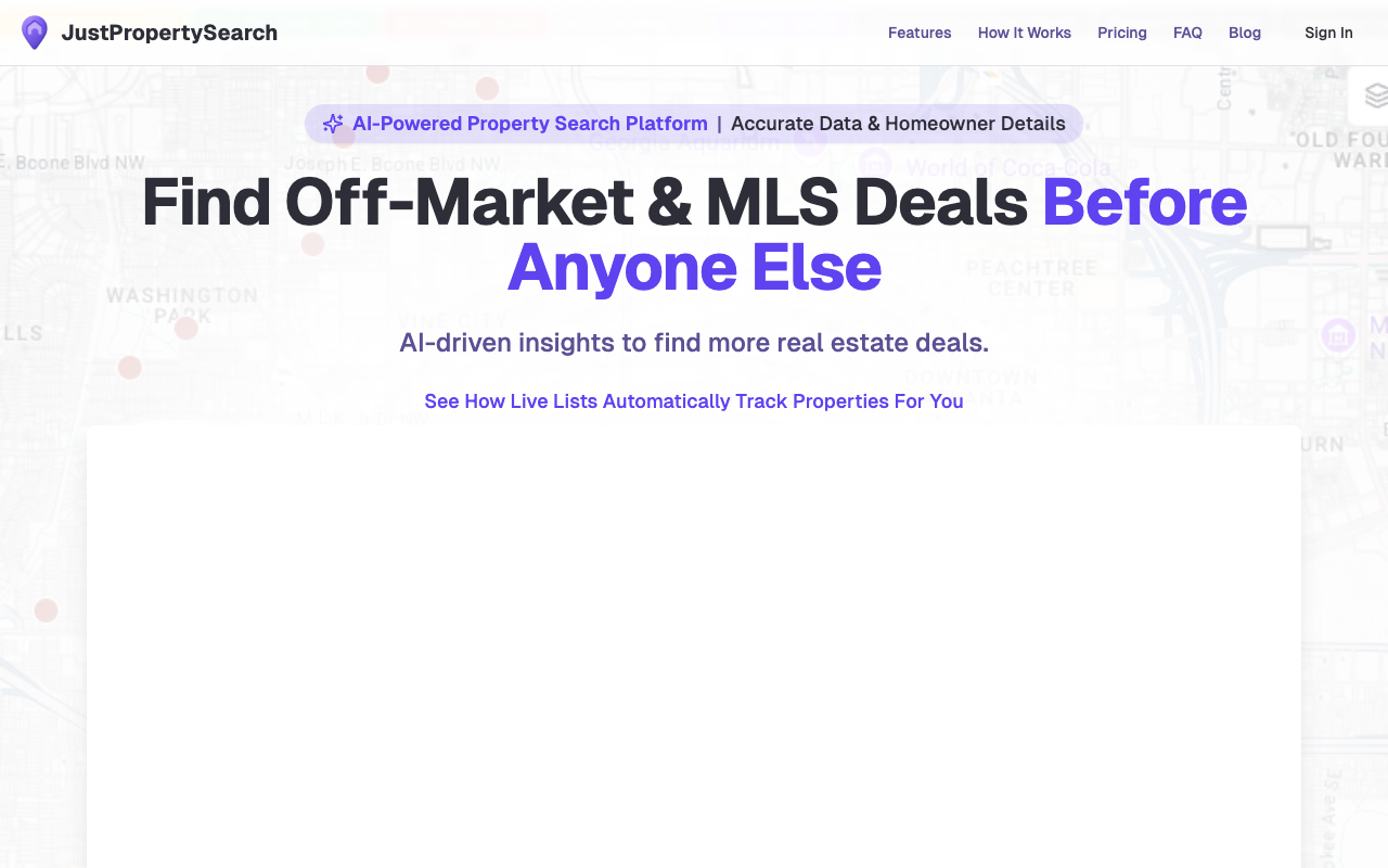 JustPropertySearch - An AI-powered platform for finding real estate investment opportunities real-estate investing AI