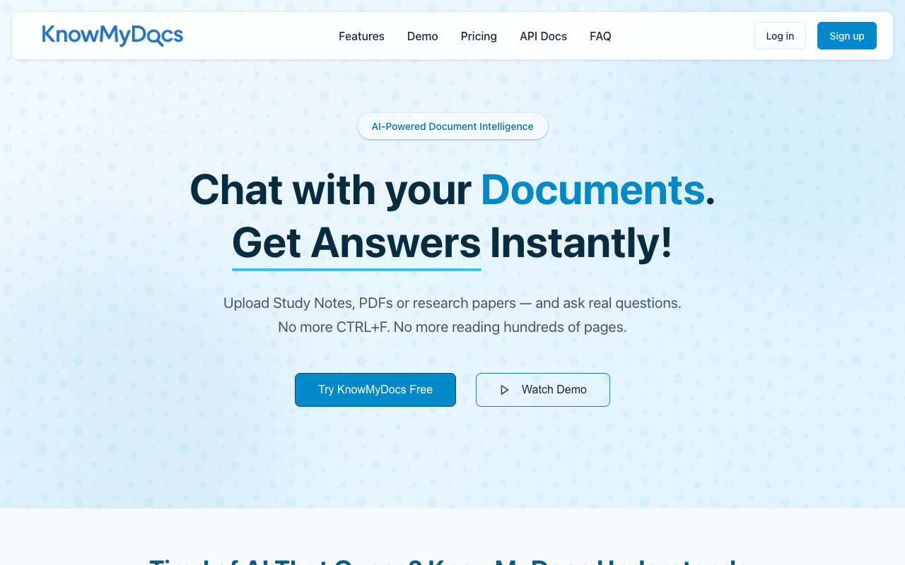 KnowMyDocs - An AI tool that lets you chat with your documents for accurate answers AI document-management chat