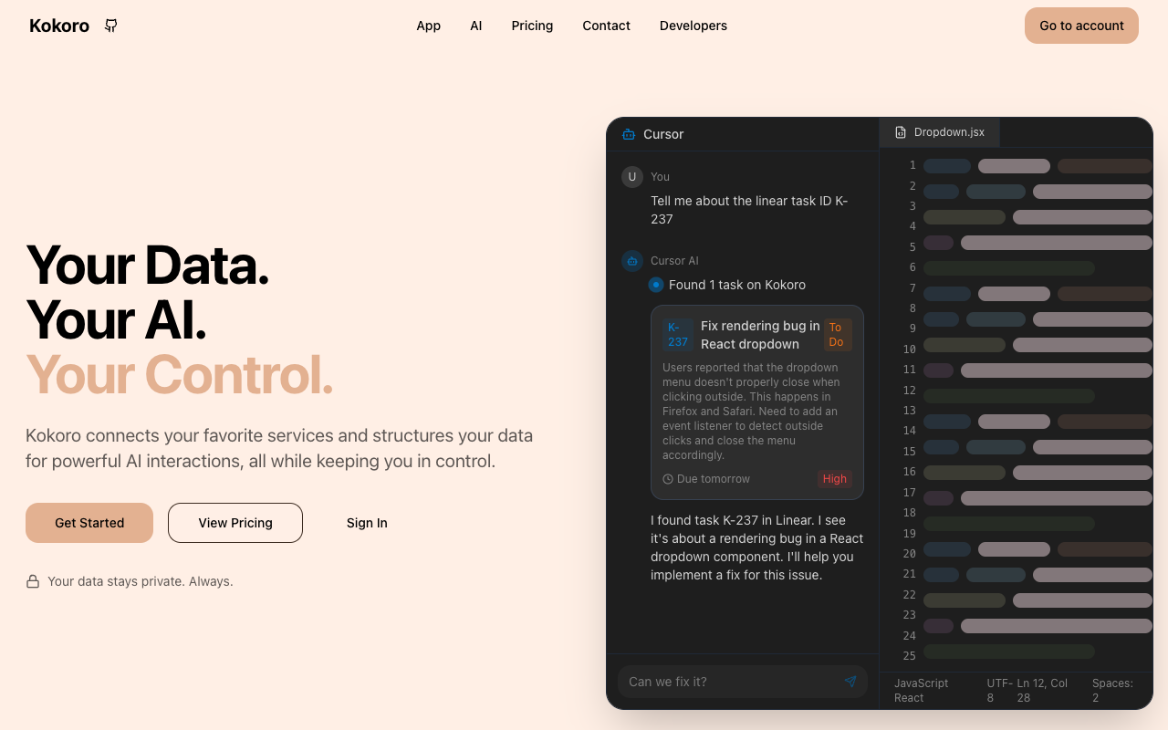 Kokoro - An open-source platform to centralize your data for AI interactions