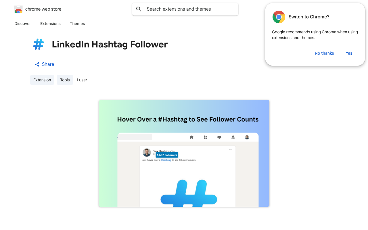 LinkedIn Hashtag Follower - A Chrome extension to show follower counts for LinkedIn hashtags