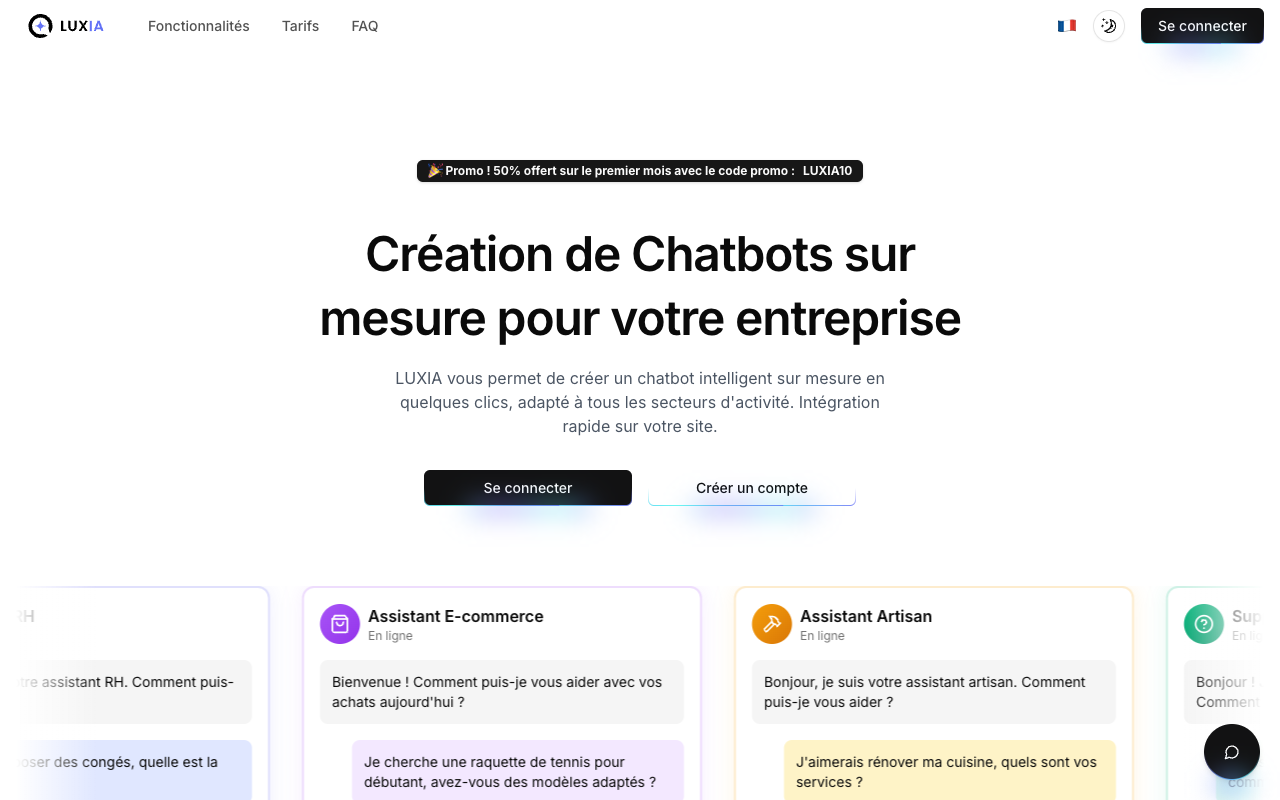 Luxia - An instant AI chatbot for your website that learns from your own URLs and files