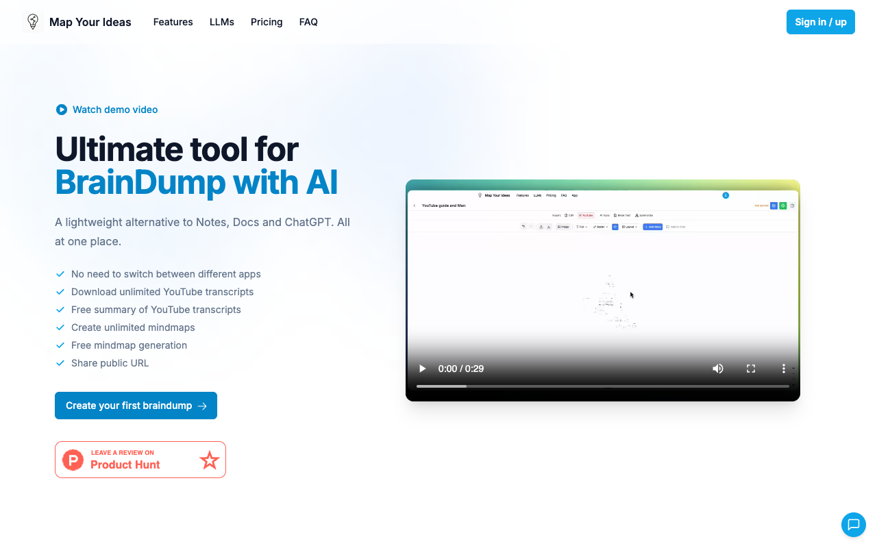 Map Your Ideas - A lightweight AI tool for transforming thoughts into actionable mind maps
