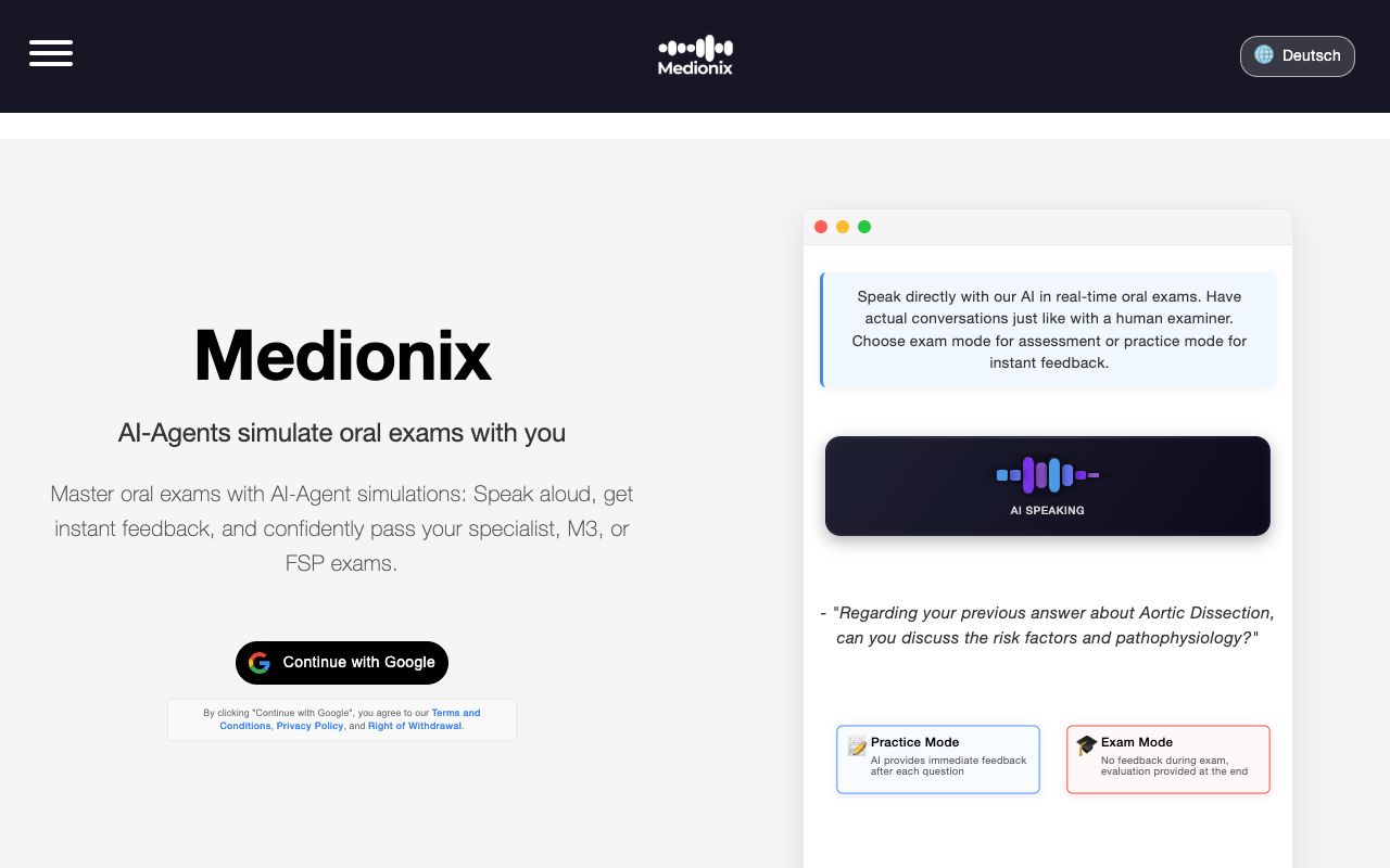 Medionix - An AI-powered speech-to-speech simulator for medical oral exams