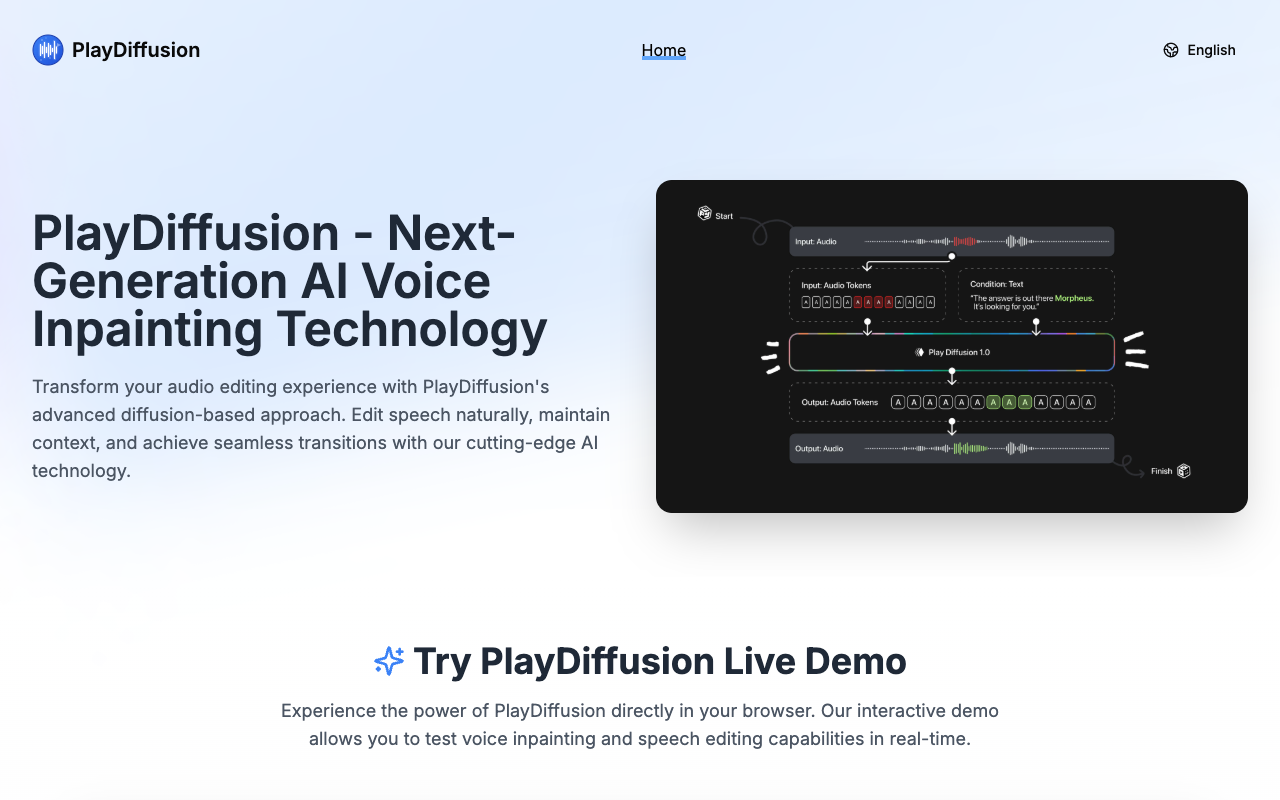 PlayDiffusion - Next-Generation AI Voice Inpainting Technology for Seamless Audio Editing