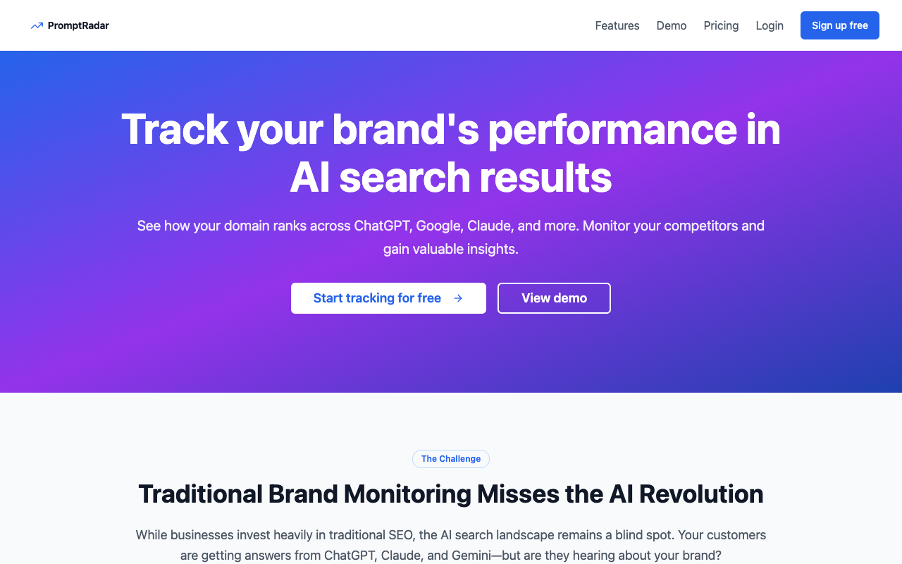 PromptRadar - A tool to track your brand's performance in AI search results