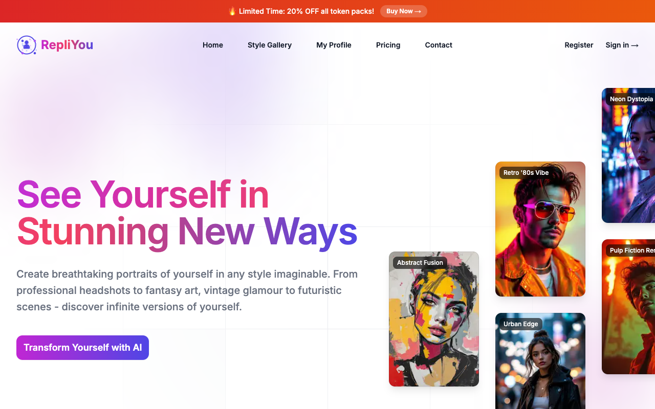 RepliYou - Transform Your Selfies into Stunning Masterpieces with AI