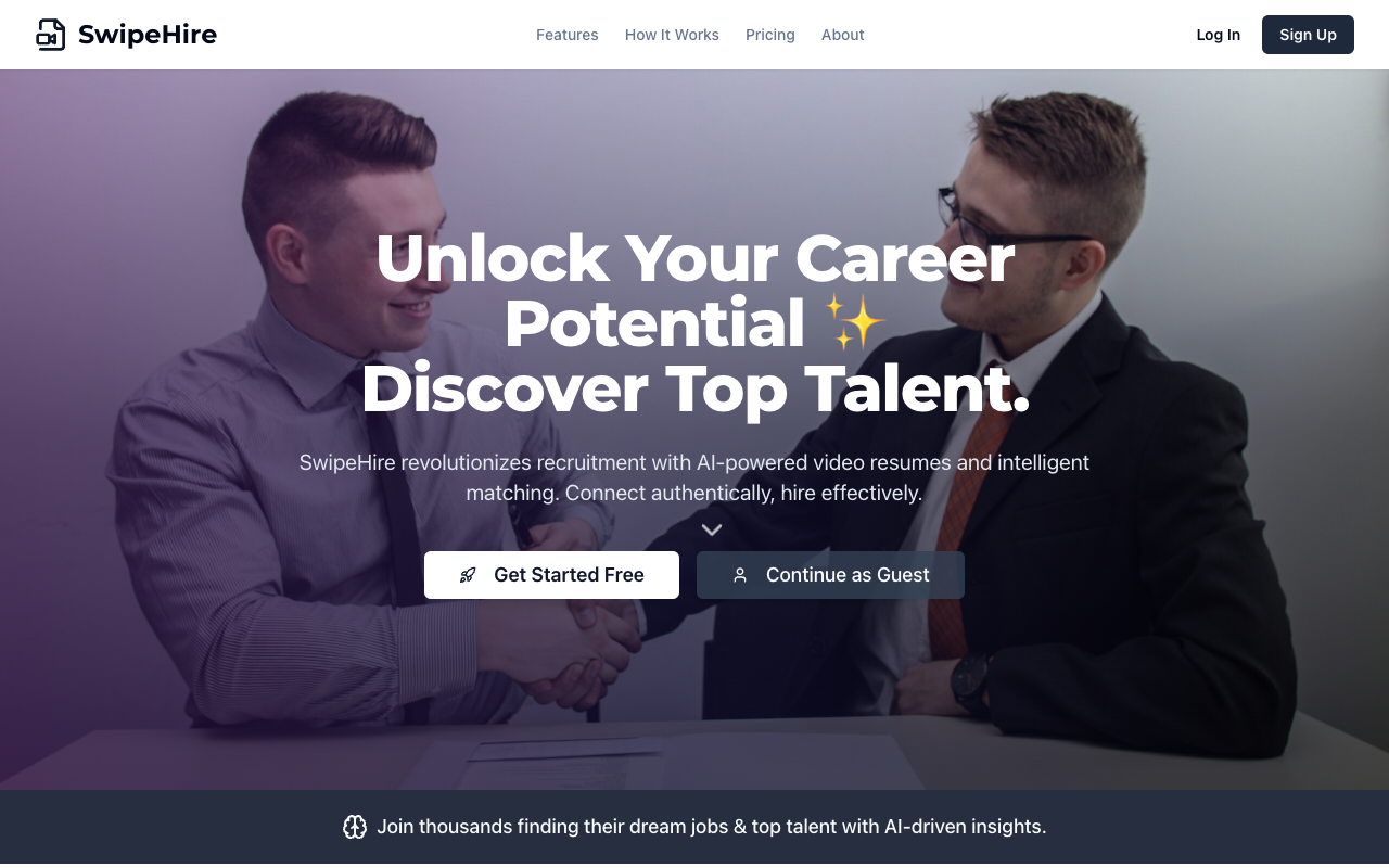SwipeHire - A video-first recruitment platform using AI for swipe-based matching
