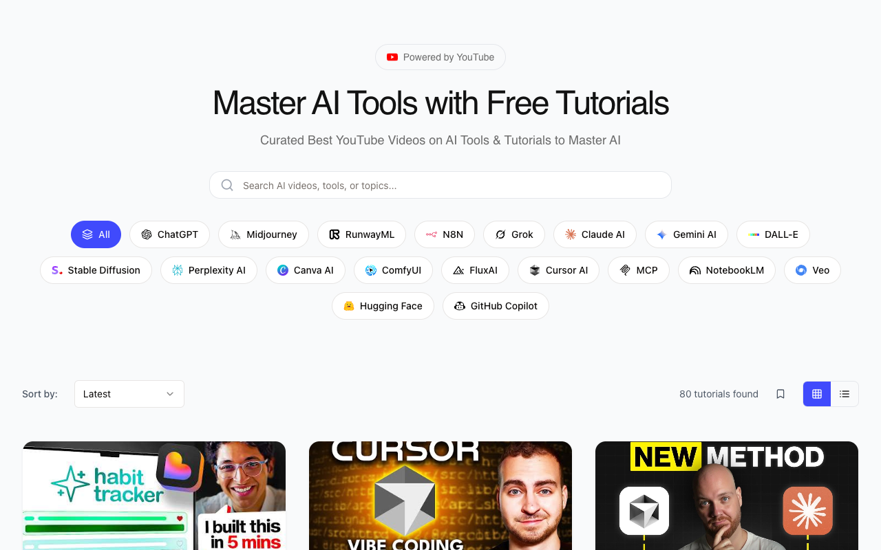 AI Learning Video - Curated YouTube tutorials to master AI tools