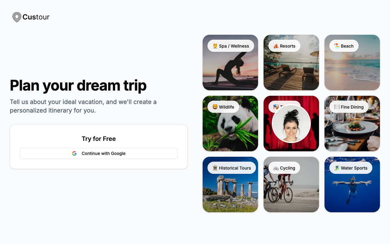 Custour AI - An AI travel assistant that plans, books, and manages your entire trip travel AI itinerary