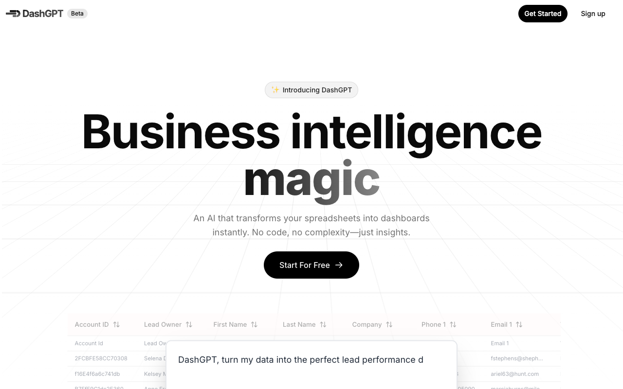 DashGPT - Turn your spreadsheets into interactive dashboards effortlessly business-intelligence dashboards AI