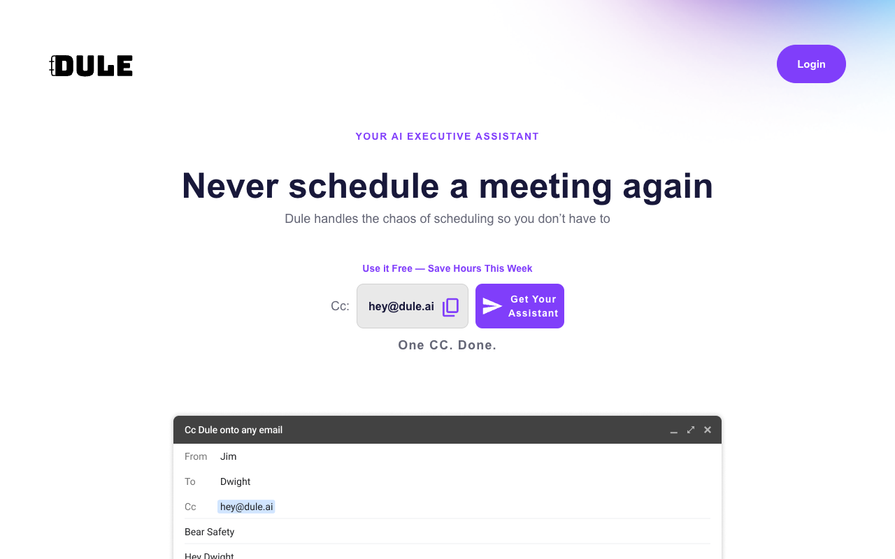 Dule - An email-based AI scheduling assistant that simplifies your meeting coordination AI scheduling productivity