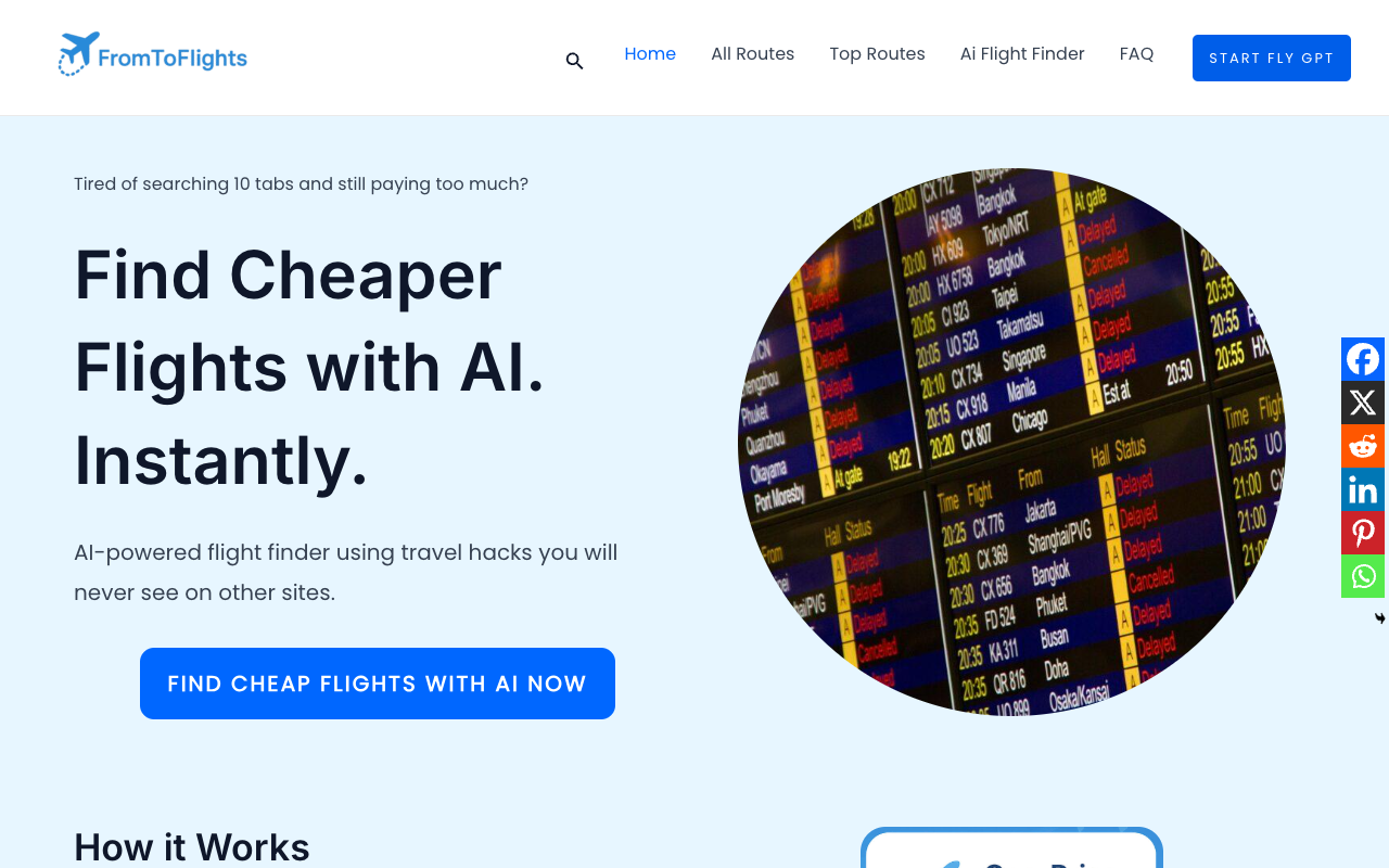 FromToFlights - Discover AI-powered flight hacks to find the cheapest tickets