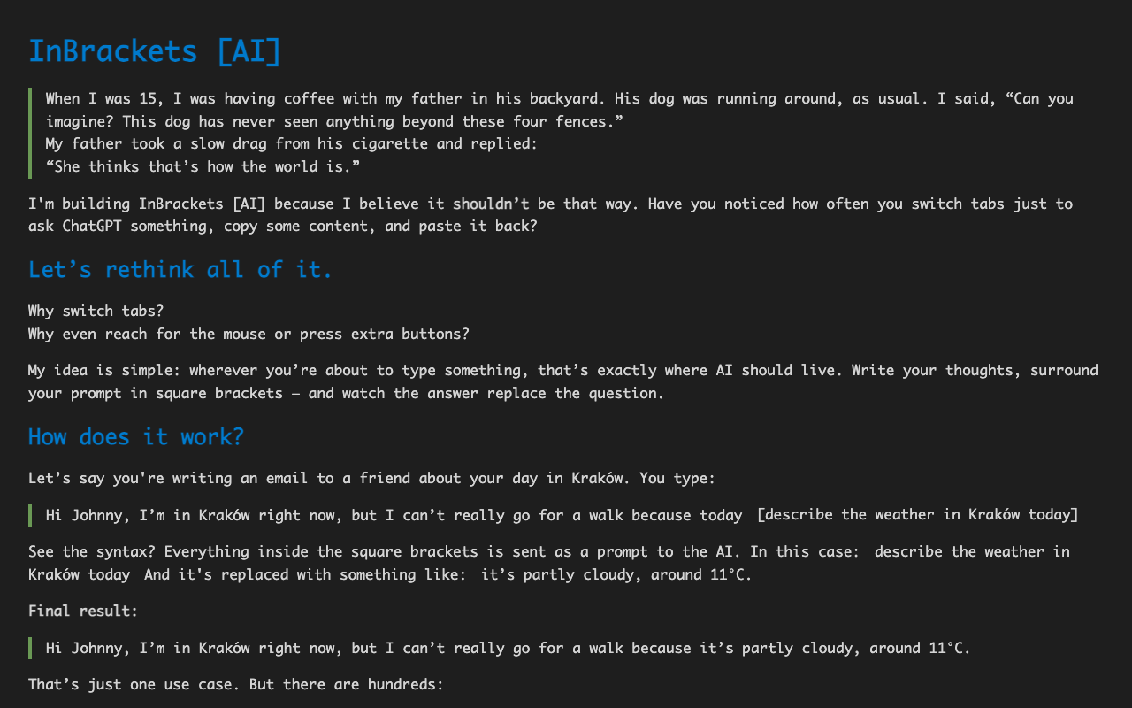 InBrackets [AI] - Get AI answers inline as you type using square brackets