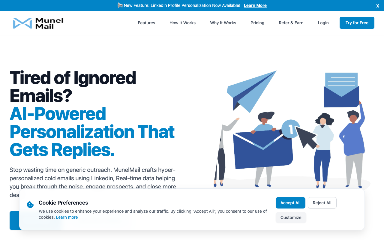 MunelMail - AI-Powered Personalized Cold Emails That Convert email-marketing AI personalization