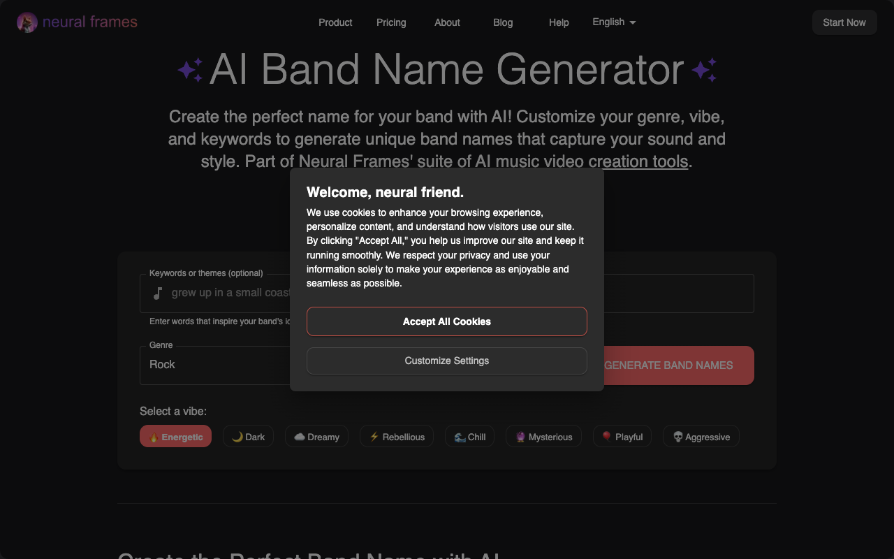 Neural Frames Band Name Generator - The smartest band name generator out there