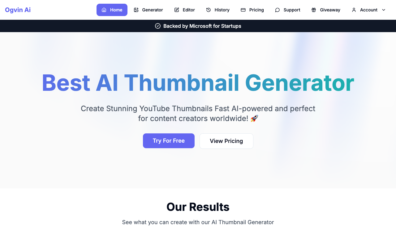 Ogvin AI - An AI-powered thumbnail generator that creates high-quality thumbnails instantly