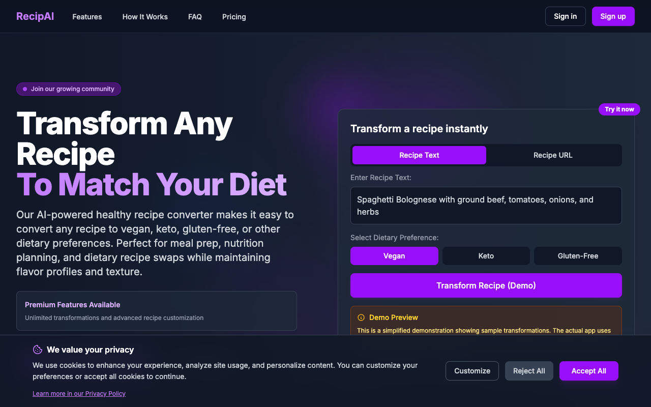 RecipAI - Transform your cooking experience with personalized recipes