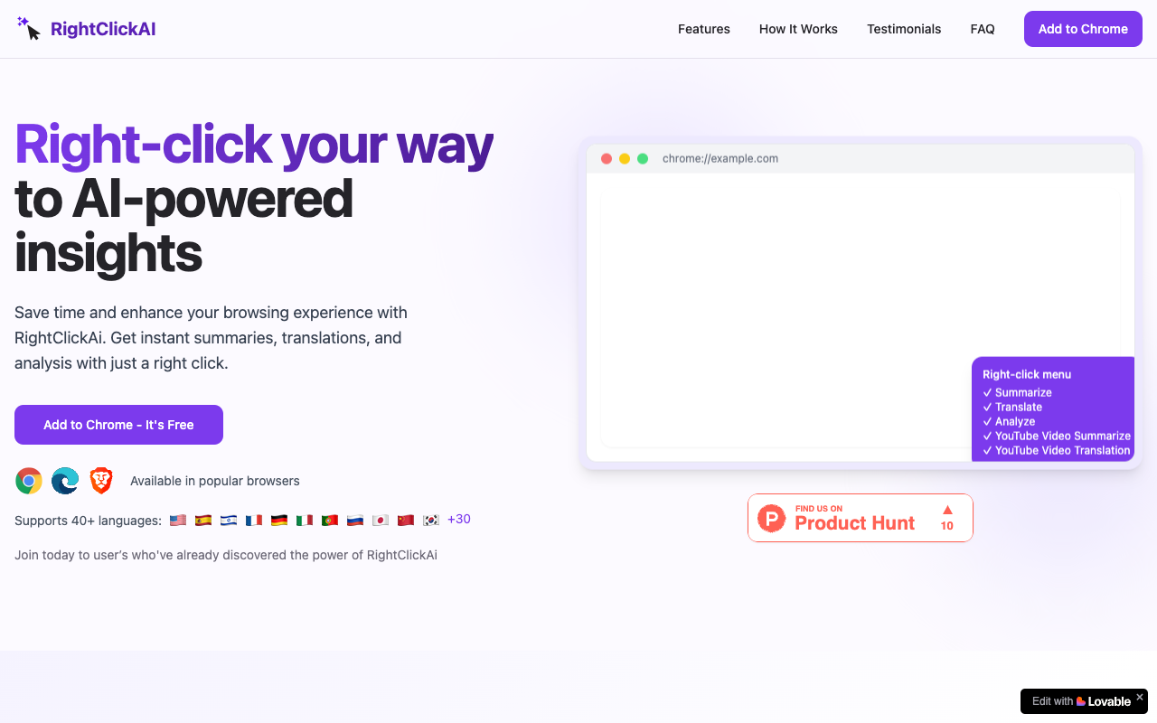 RightClick AI - An AI-powered Chrome extension for insights, summaries, and translations