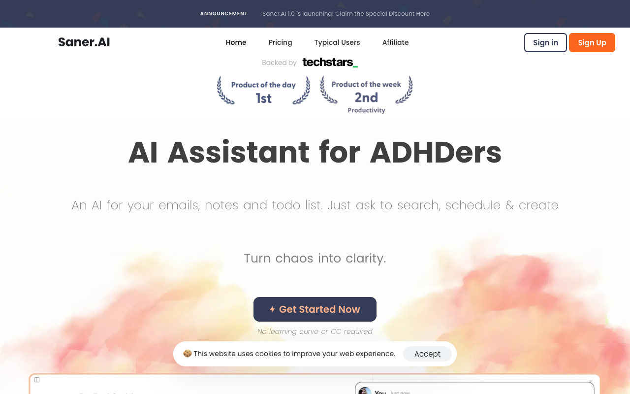 Saner.AI - An AI Assistant designed to help individuals with ADHD manage their tasks and notes ADHD productivity AI