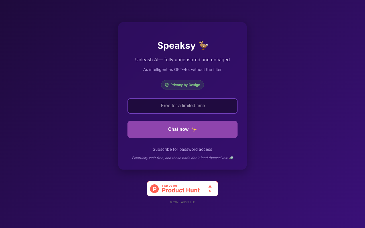 Speaksy - An AI chat platform that prioritizes privacy and uncensored conversations