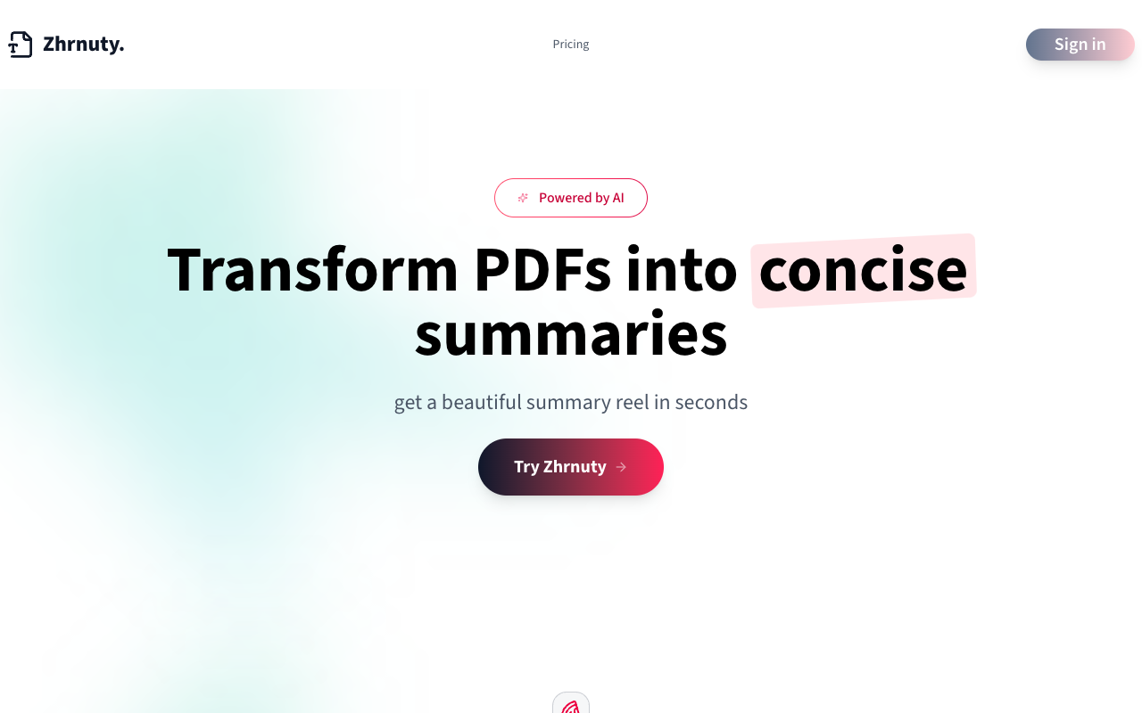 Zhrnuty - An AI-powered tool that instantly summarizes long content with clarity