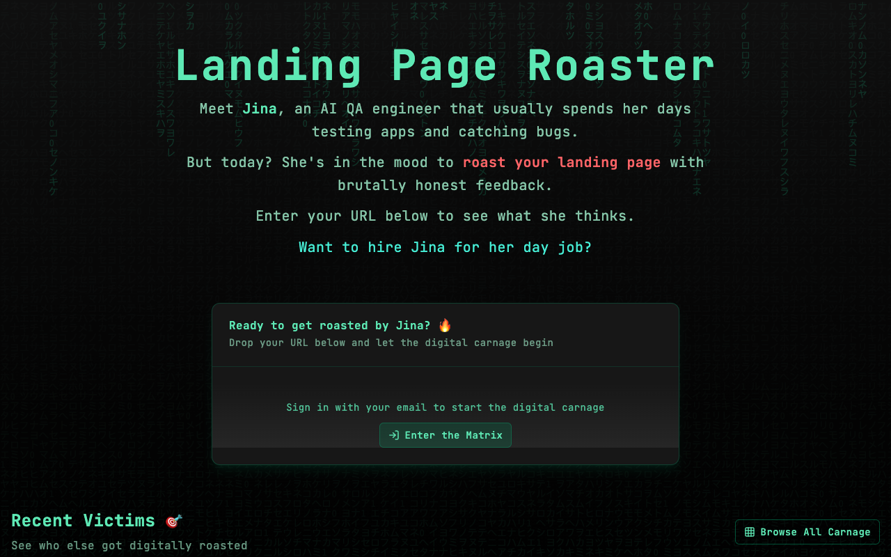 AI Landing Page Roaster - Get Honest Feedback on Your Website from Jina, the AI QA Engineer AI website-analysis UX
