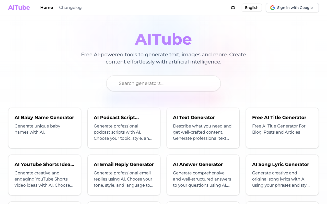 AITube - Free AI-powered tools for effortless content creation