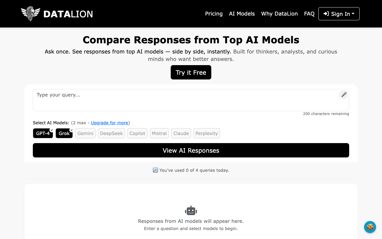 DataLion AI - Compare answers from top AI models for smarter decision-making