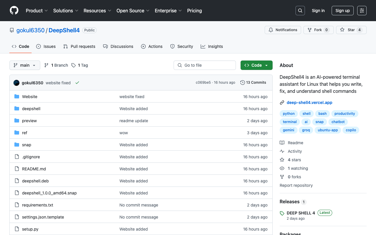 DeepShell4 - Your AI terminal Copilot for Linux that helps you write, fix, and understand shell commands