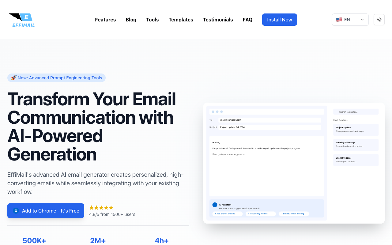 EffiMail - An AI email generator that creates professional emails quickly and securely