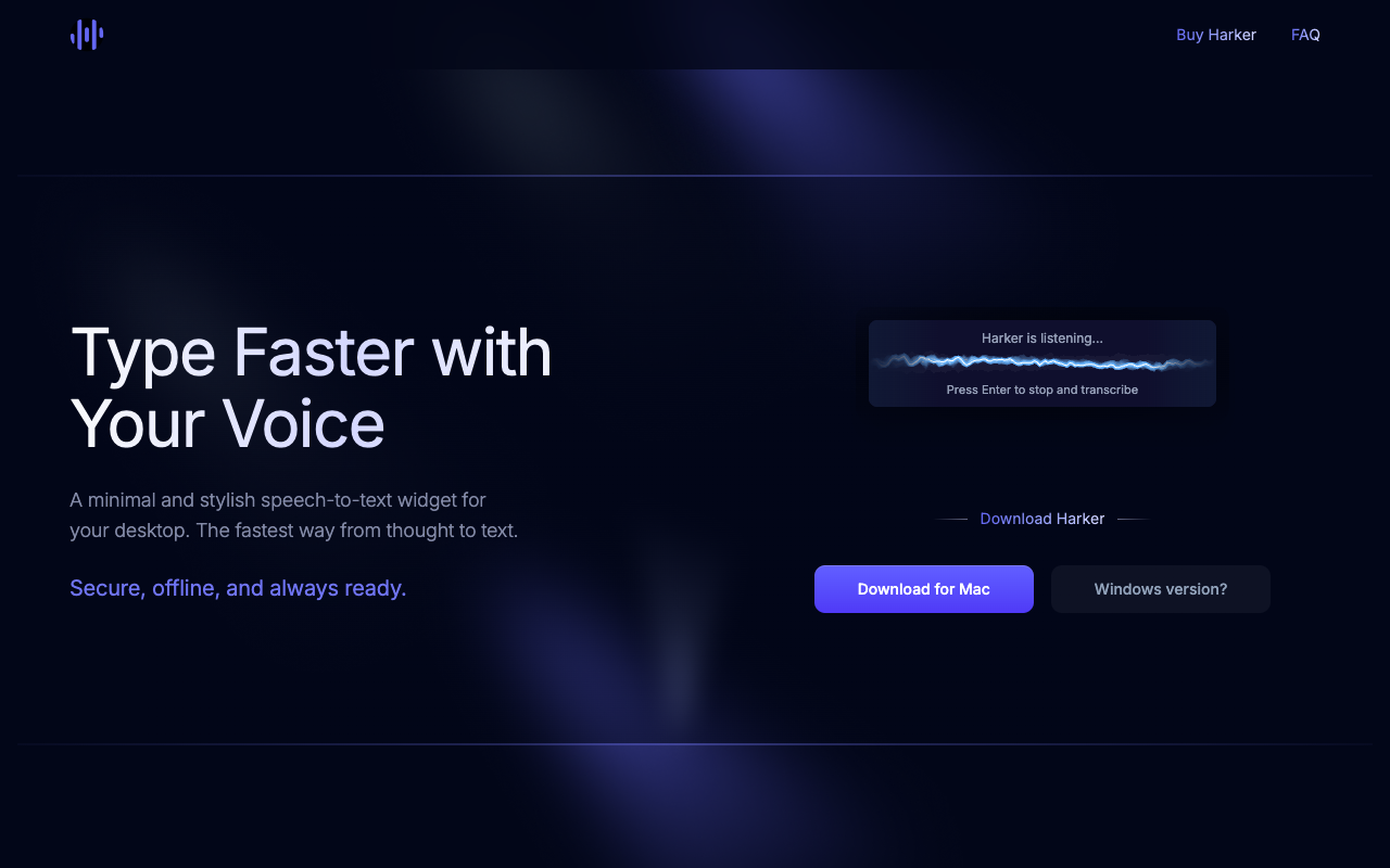 Harker - Turn thoughts into text at the speed of speech speech-to-text productivity AI