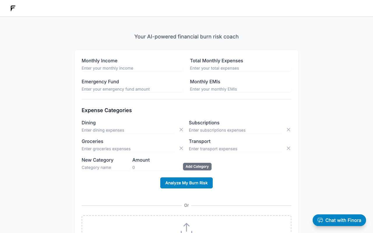 Finora - Your AI-powered financial burn risk coach finance AI personal-finance